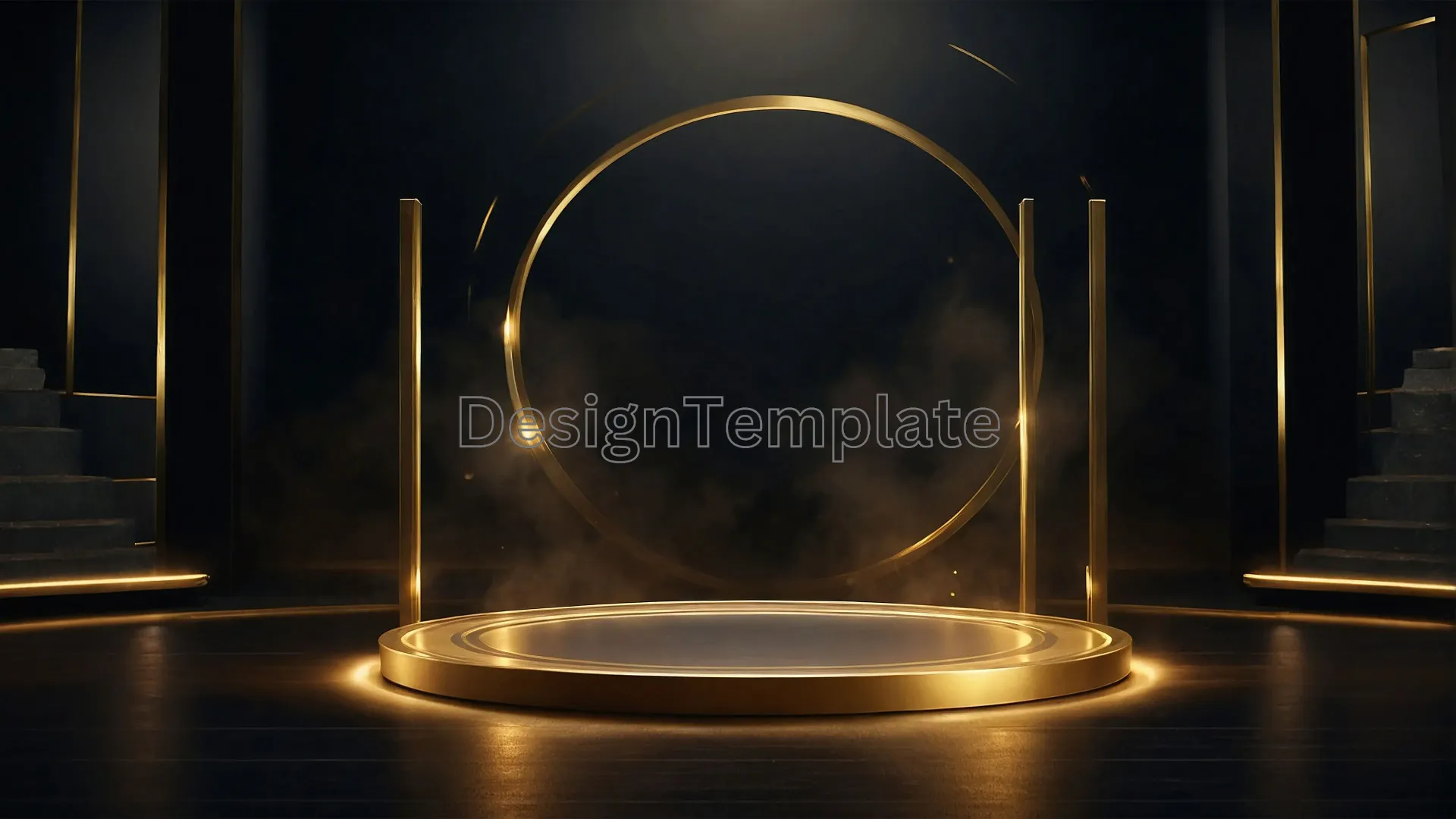 Golden Circular Podium with Vertical Frame Texture Background image